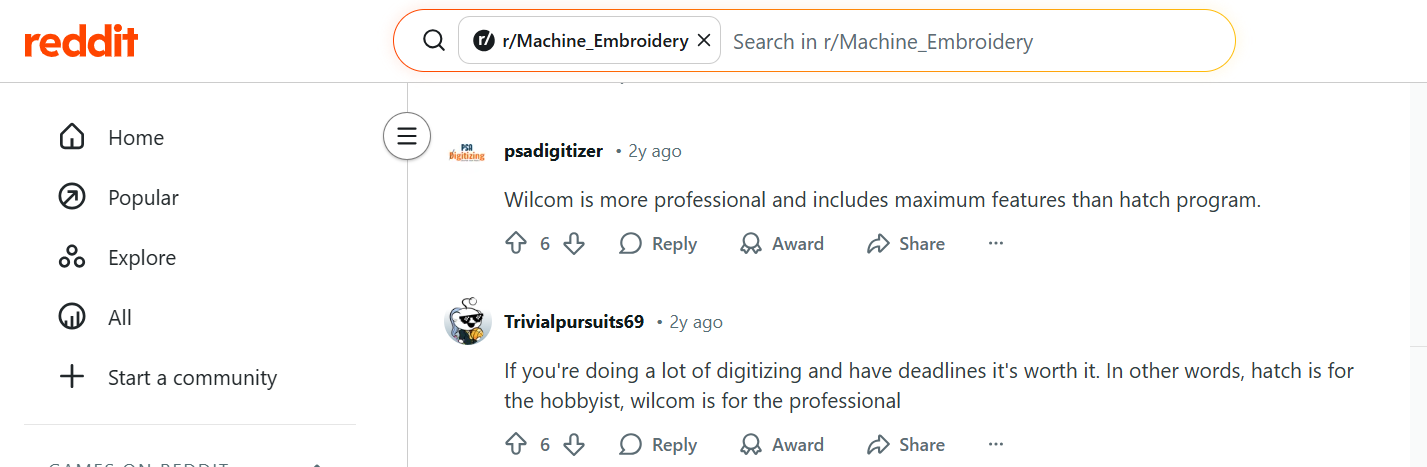 Reddit Embroidery Digitizing Community Endorsing Wilcom Embroidery Studio for professionals