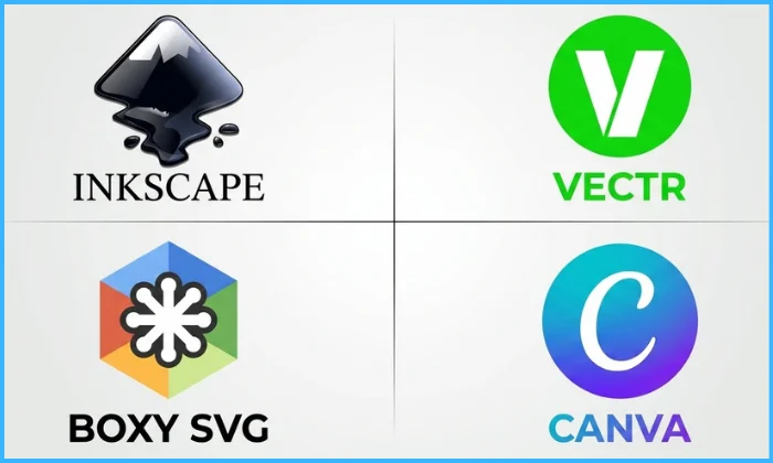Beginner vector design tools including Inkscape, Vectr, Boxy SVG, and Canva