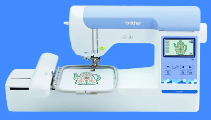 Brother PE900 embroidery machine with 5 x 7 hoop for larger designs. Brother PE900 embroidery machine with 5 x 7 hoop for larger designs.