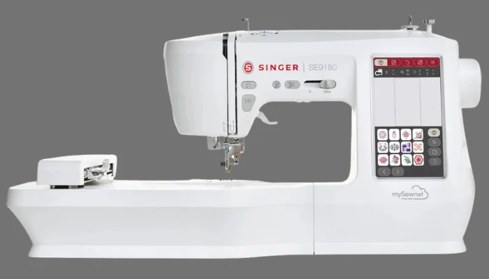 Singer SE9180 sewing and embroidery machine with large touchscreen display. Singer SE9180 sewing and embroidery machine with large touchscreen display.
