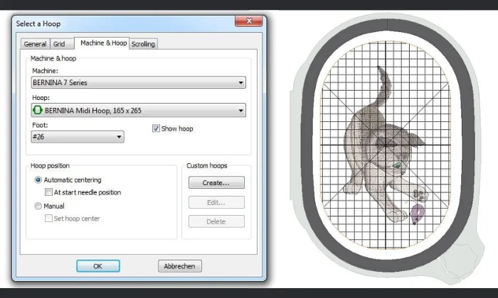 Hoop settings in Artlink 9 software Hoop settings in Artlink 9 software