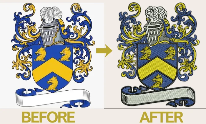 A detailed logo perfectly digitized for embroidery by Digitizing Buddy