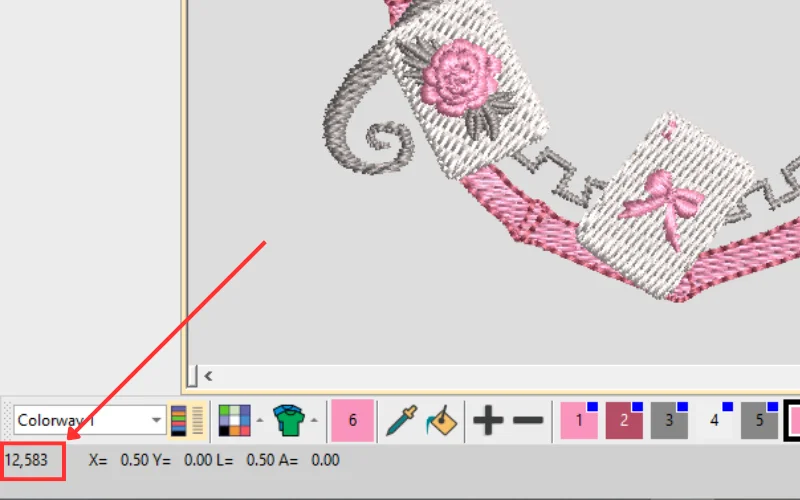 Stitch count of an embroidery design in Wilcom. Stitch count of an embroidery design in Wilcom.