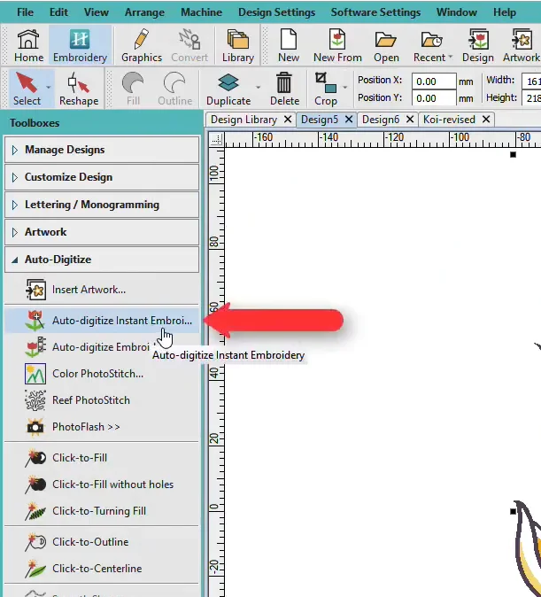 Auto-digitize Instant Embroidery feature in Hatch software