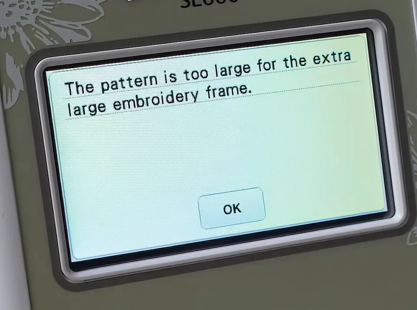 Check the embroidery design size before loading it to make sure it fits the selected hoop.