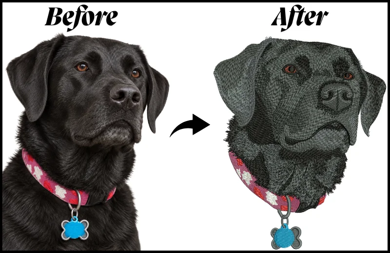Detailed Dog Photo Turned into Embroidery Design by Digitizing Buddy