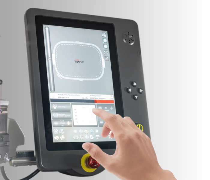 Melco SUMMIT touchscreen interface used to adjust embroidery settings Melco SUMMIT touchscreen interface used to adjust embroidery settings