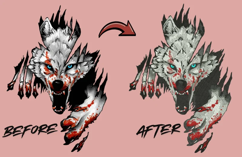 A detailed wolf embroidery design digitized by Digitizing Buddy A detailed wolf embroidery design digitized by Digitizing Buddy