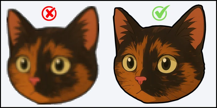Blurry vs. clear cat logo artwork comparison for embroidery digitizing. Blurry vs. clear cat logo artwork comparison for embroidery digitizing.