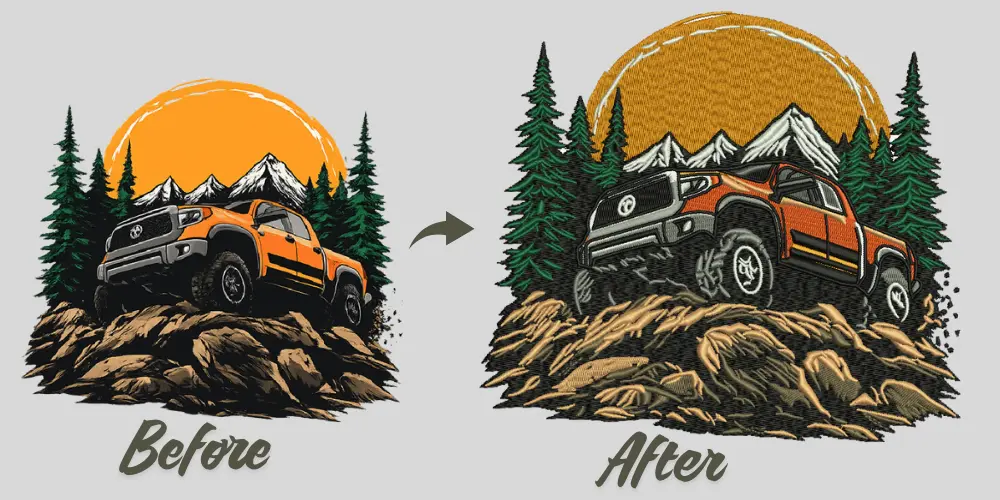 A detailed JPG artwork converted into a DST embroidery file by Digitizing Buddy.