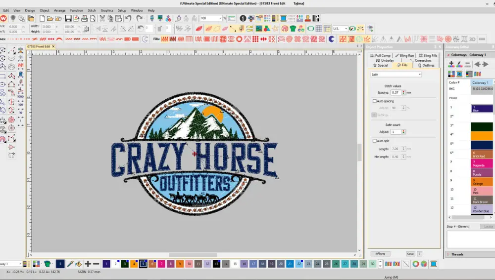 Converting a JPG logo to a DST embroidery file in Wilcom Digitizing Software.